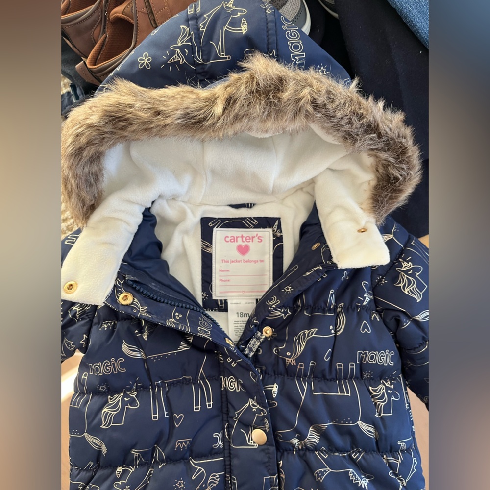 Carter's Blue Puffer Jacket with Fun Patterns - Picture 3 of 3